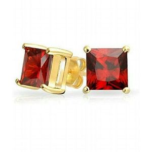 Red Cubic Zirconia Square Stud Earrings